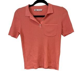 Zara Coral Ribbed Blouse